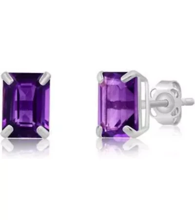 Sterling Silver  Created Purple Amethyst Studs