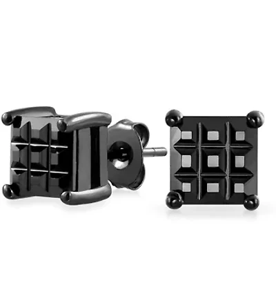 Sterling Silver Invisible Cut Black Onyx Studs Earrings Unisex black