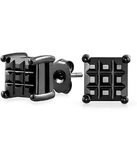 Sterling Silver Invisible Cut Black Onyx Studs Earrings Unisex black