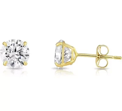 Solid 14K Yellow Gold 5mm Round Cut Crystal Studs