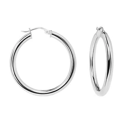 Sterling Silver Solid 925 3mm Thick 25MM Hoop Earrings