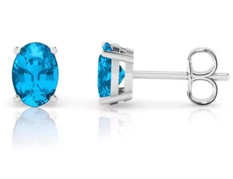 Solid Sterling Silver Swiss Blue Topaz Studs