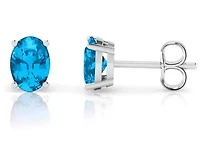 Solid Sterling Silver Swiss Blue Topaz Studs