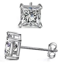 Sterling Silver 7MM Square Cut Studs Earrings