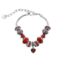 Red Heart Crystal Heart Charm Bracelet