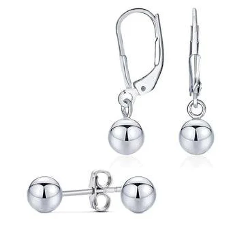 2 Pack 925 Sterling Silver Ball Earrings Set