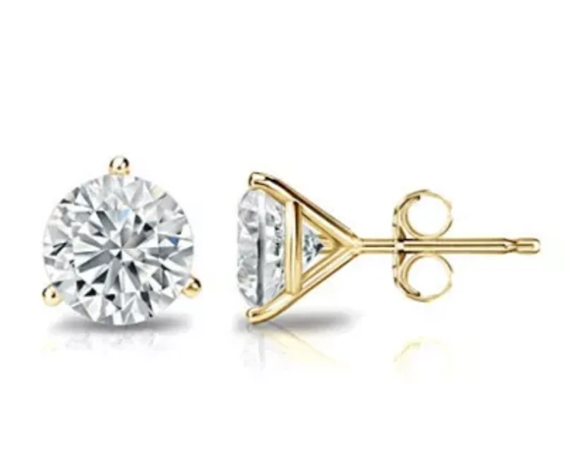 14K Gold 4MM Round Cut Crystal Studs Gold