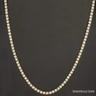 14K Yellow Gold Plated Round Tennis Necklace 3MM, 16 Inch, Crystal Tennis Necklace, Choker Necklace For Men And Women