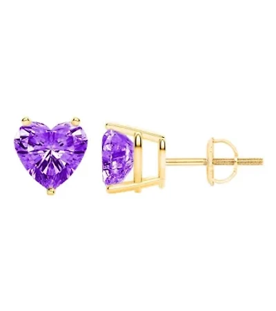 925 Sterling Silver 6MM Heart Cut Amethyst Screw Back Studs