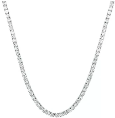 14K White Gold Plated Round Tennis Necklace 3MM, 16 Inch, Crystal Tennis Necklace, Choker Necklace For Men And Women