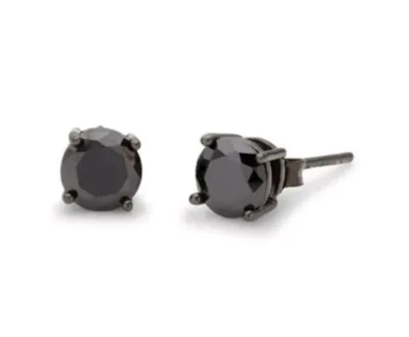925 Sterling Silver Created Black Onyx 4MM Round Studs Earrings