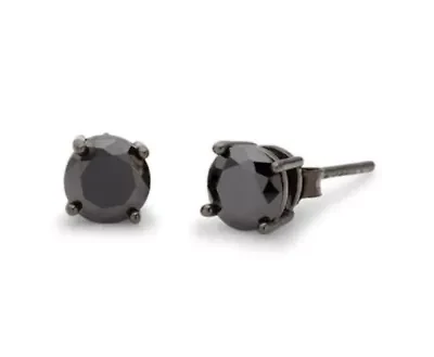 925 Sterling Silver  Created Black Onyx 4MM Round Studs Earrings