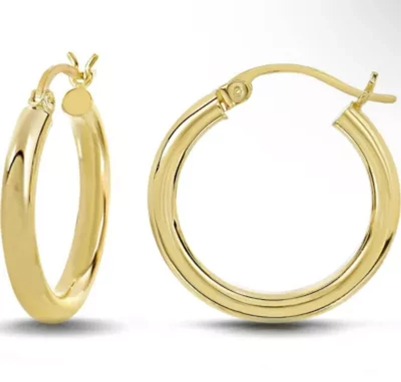 14K Gold Plated Sterling Silver Thick 4MM Hoop Earrings 20MM Round