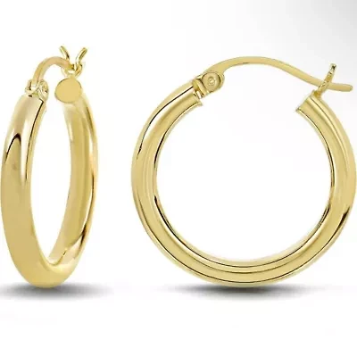 14K Gold Plated Sterling Silver Thick 4MM Hoop Earrings 20MM Round