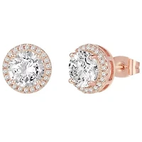 Angel halo Round Cut Halo Studs Earrings rose