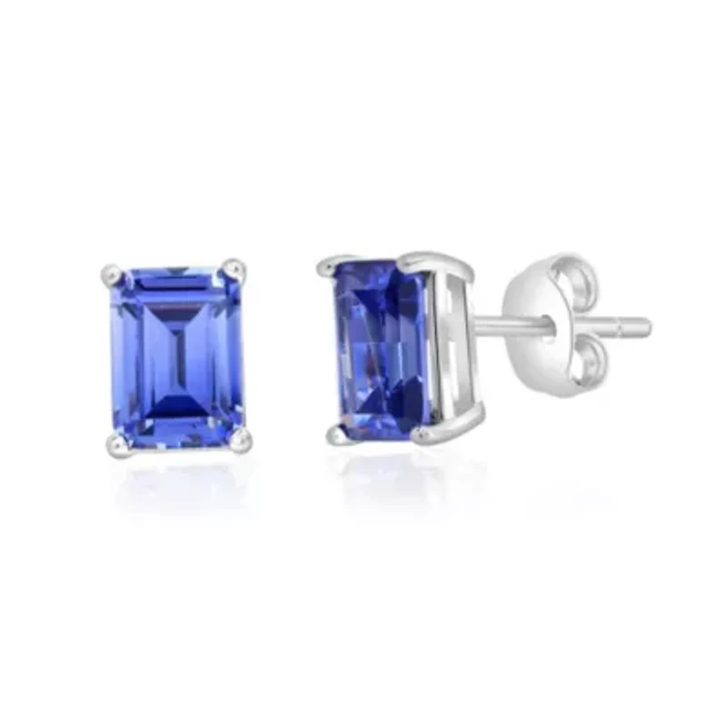 925 Sterling Silver Created Tanzanite Emerald Cut Earrings