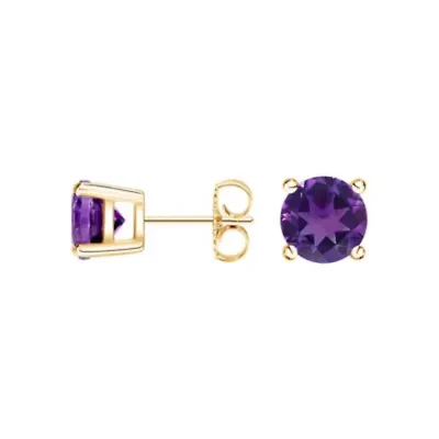 14k Gold Over 925 Sterling Silver Amethyst Stud Earrings