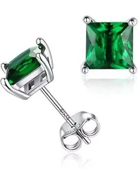 2CT 925 Sterling Silver Emerald Square Cut Studs Earrings