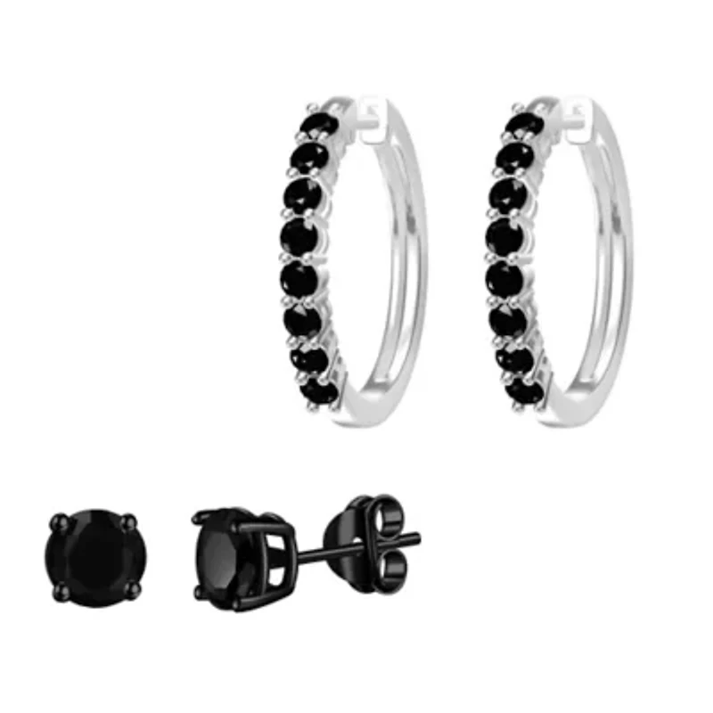 Black Rhodium Plated Studs And Hoops Set