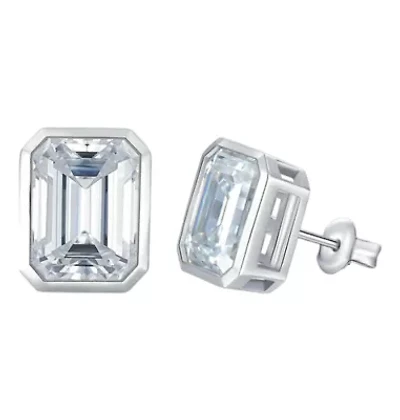 Sterling Silver Emerald Cut Studs