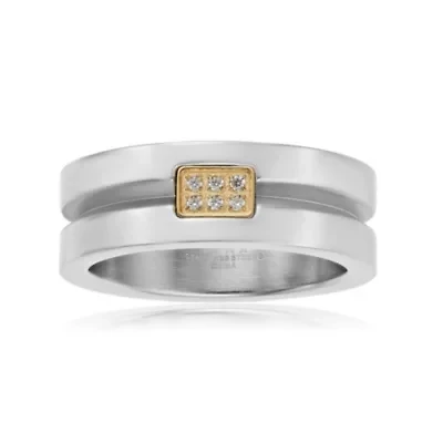 Men's Stainless Steel Cubic Zirconia Ring with Goldtone Ion Plating