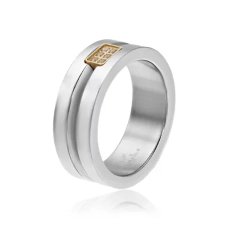 Men's Stainless Steel Cubic Zirconia Ring with Goldtone Ion Plating