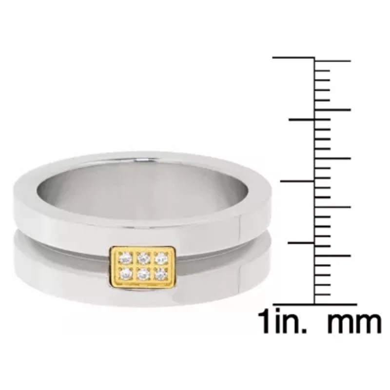 Men's Stainless Steel Cubic Zirconia Ring with Goldtone Ion Plating