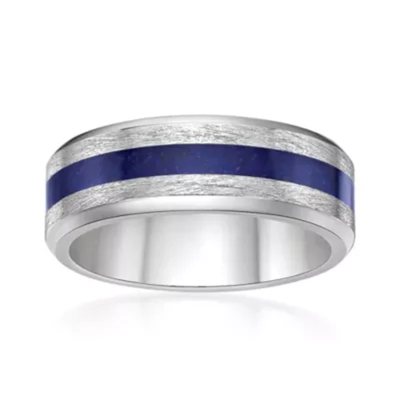 Men's Stainless Steel Ring with Lapis Inlay