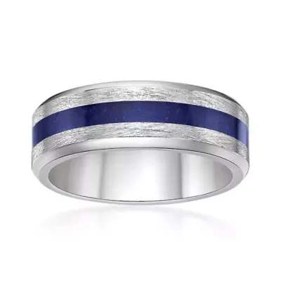 Men's Stainless Steel Ring with Lapis Inlay