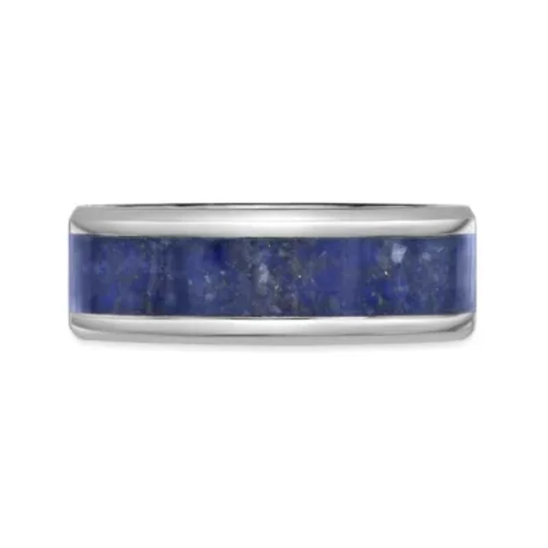 8MM Stainless Steel Band with Lapis Inlay