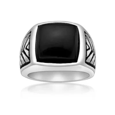 Men's Stainless Steel Ring with Black Agate