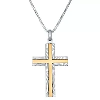 Damascus Stainless Steel Cross Pendant with Goldtone Ion Plating