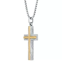 Damascus Stainless Steel Cross Pendant with Goldtone Ion Plating