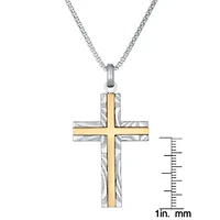 Damascus Stainless Steel Cross Pendant with Goldtone Ion Plating