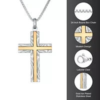 Damascus Stainless Steel Cross Pendant with Goldtone Ion Plating