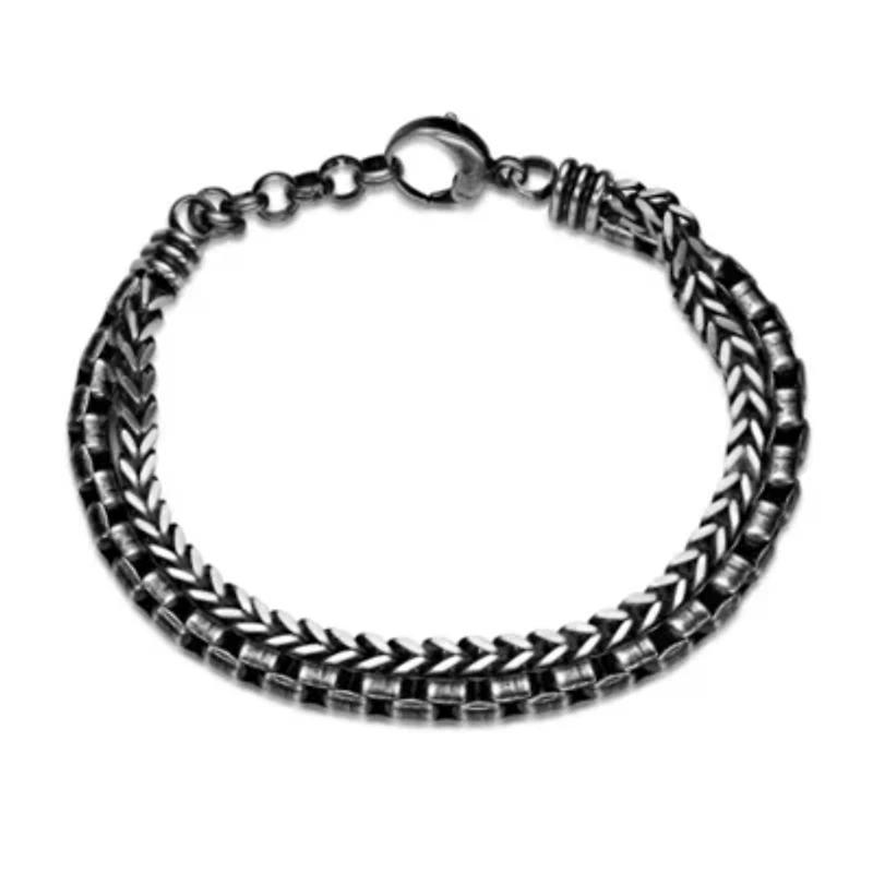 8.25" Antique Finish Stainless Steel Layered Bracelet