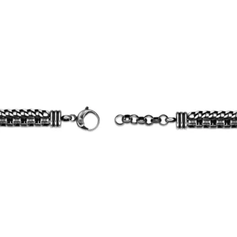 8.25" Antique Finish Stainless Steel Layered Bracelet