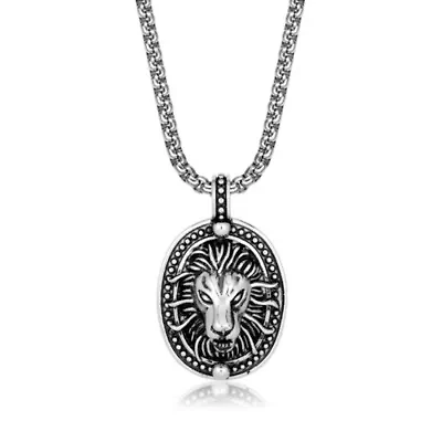 Stainless Steel Lion Pendant with Black Ion Plating