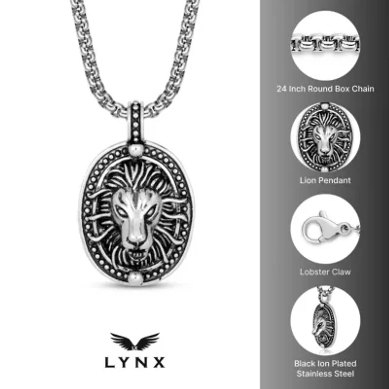 Stainless Steel Lion Pendant with Black Ion Plating