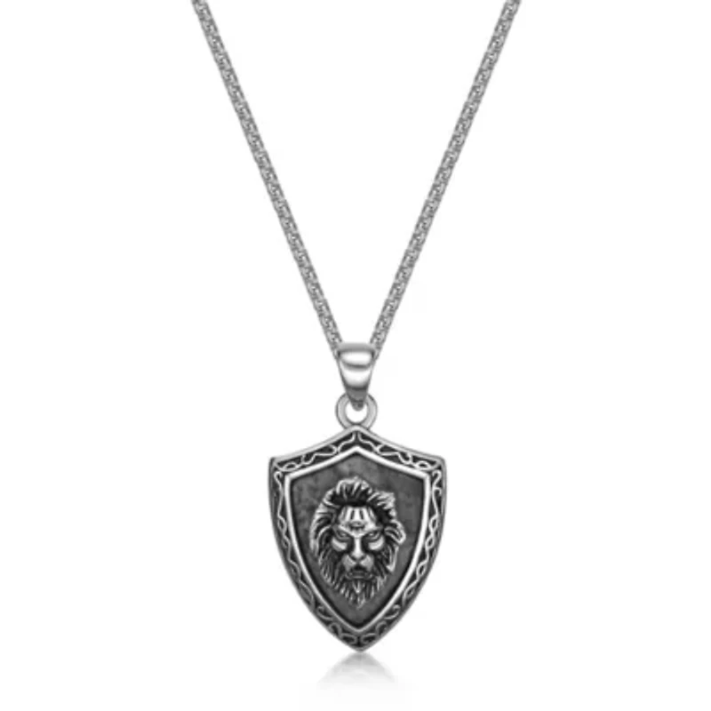 Antiqued Finish Stainless Steel Lion Pendant with Picasso Jasper