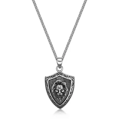Antiqued Finish Stainless Steel Lion Pendant with Picasso Jasper