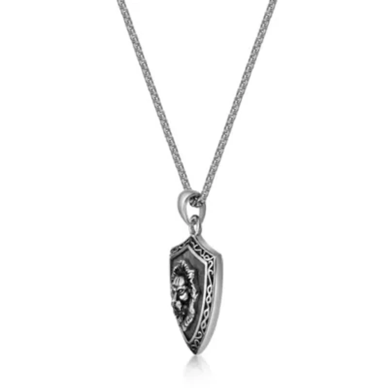 Antiqued Finish Stainless Steel Lion Pendant with Picasso Jasper