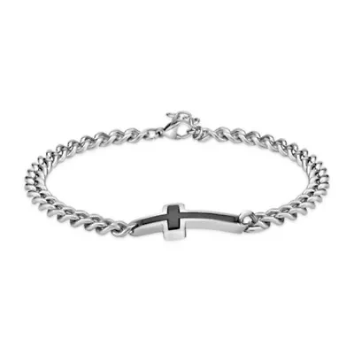 8.5" Stainless Steel Cross Bracelet with Black Ion Plating