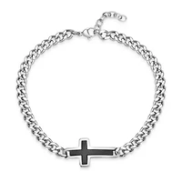 8.5" Stainless Steel Cross Bracelet with Black Ion Plating