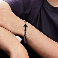 8.5" Stainless Steel Cross Bracelet with Black Ion Plating