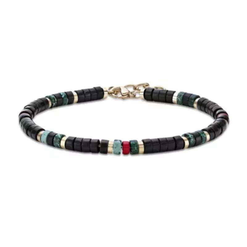 Black, Blue & Red Turquoise Disc Bead Bracelet Goldtone Ion-Plated Stainless Steel