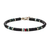 Black, Blue & Red Turquoise Disc Bead Bracelet Goldtone Ion-Plated Stainless Steel