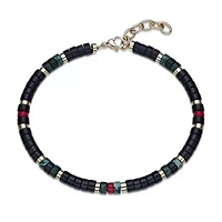 Black, Blue & Red Turquoise Disc Bead Bracelet Goldtone Ion-Plated Stainless Steel