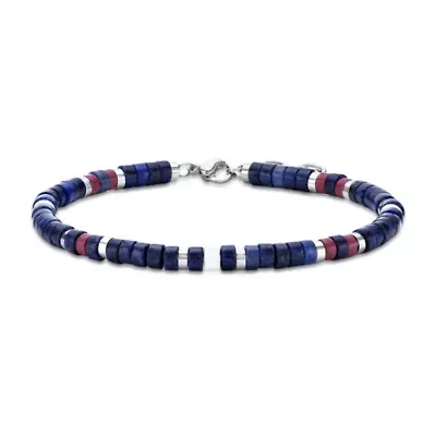 Lapis, Howlite, & Red Stone Stainless Steel Bracelet