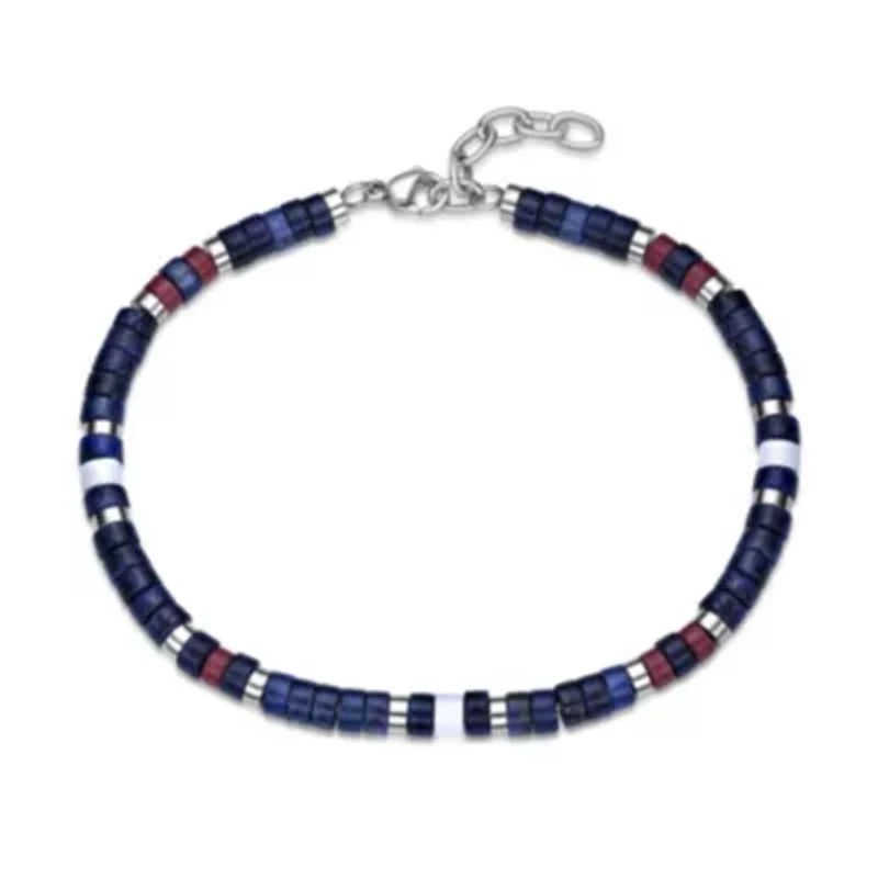 Lapis, Howlite, & Red Stone Stainless Steel Bracelet